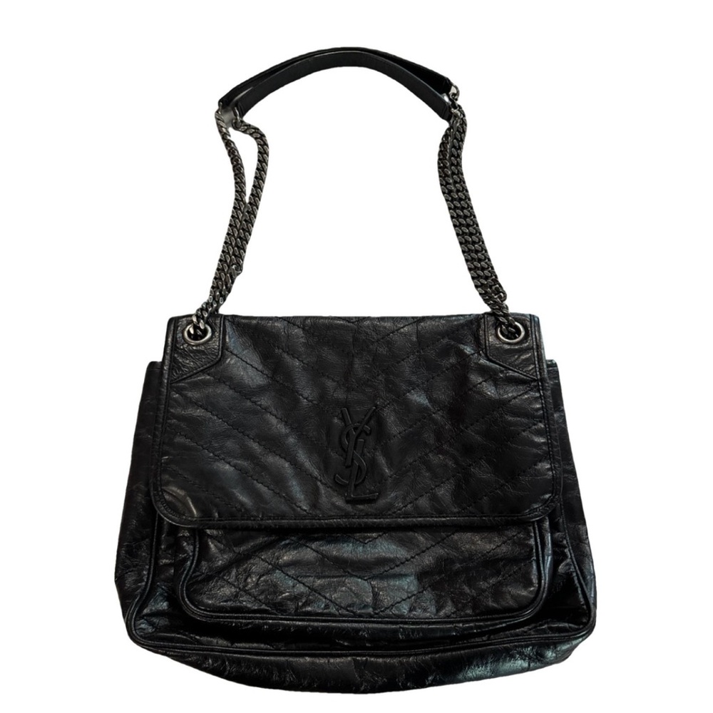 YSL niki bag with black hardware in crinkle leather